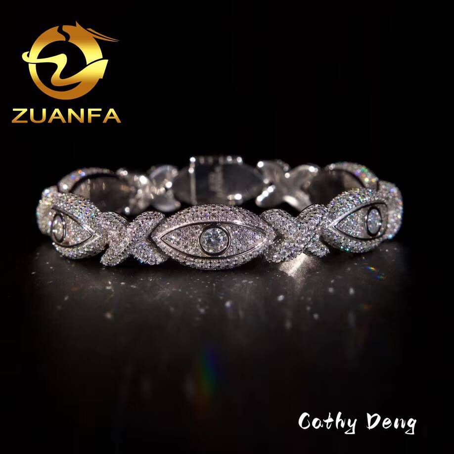 Fashion Rapper Hip Hop Jewelry Evil Eye Diamond Bracelet Men 925 Silver Iced Out Moissanite Bracelet Men