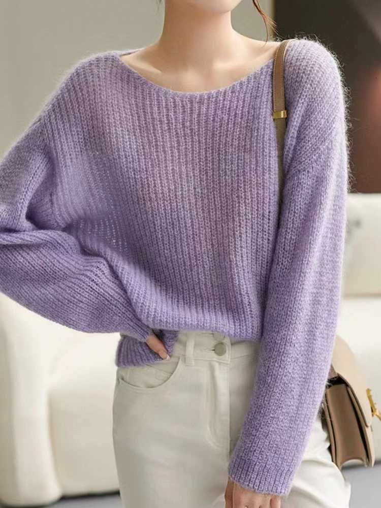 Elegant Seethrough Women Sweater Pullover Loose Jumper Autumn Winter Soft Warm Women Knitwear Sweater Basic Solid Cashmere Tops Z250905