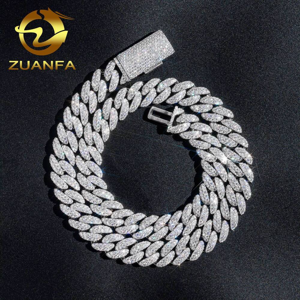 Wholesale Luxury 925 Sterling Silver Jewelry 15mm Custom Necklace Iced Out Cuban Link VVS Moissanite Diamond Cuban Link Chain
