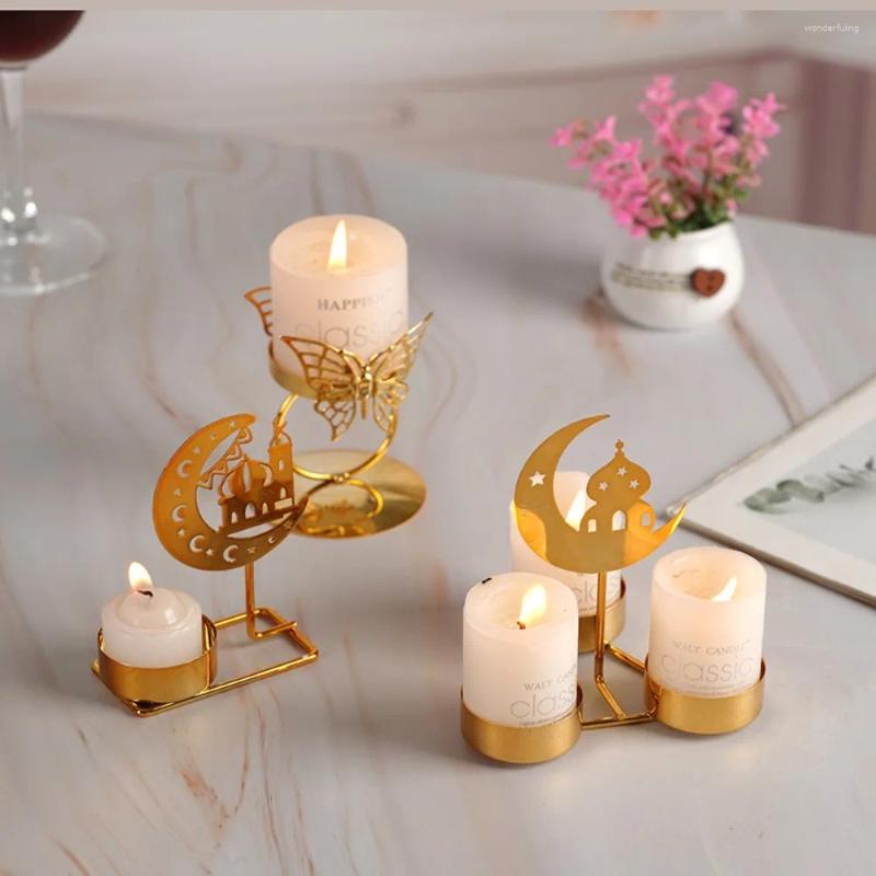 Candle Holders Metal Holder Muslim Ramadan Candlestick Eid Mubarak Baroque Style Dining Table Ornament Wedding Decor H260310