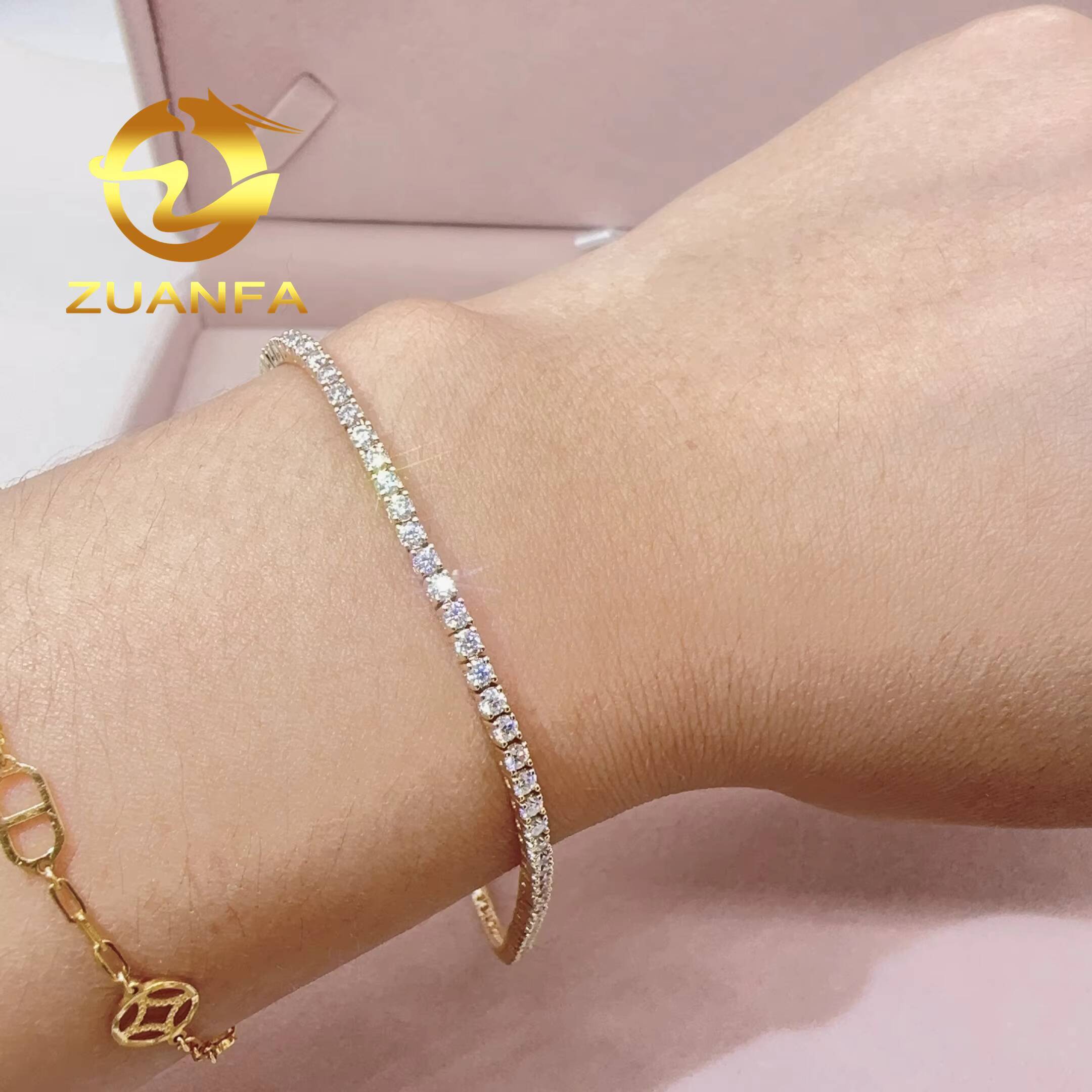 Hip Hop Jewelry Moissanite Tennis Chain 2mm 10k14k Vvs Diamond Fashion Tennis Chain Necklace Bracelet