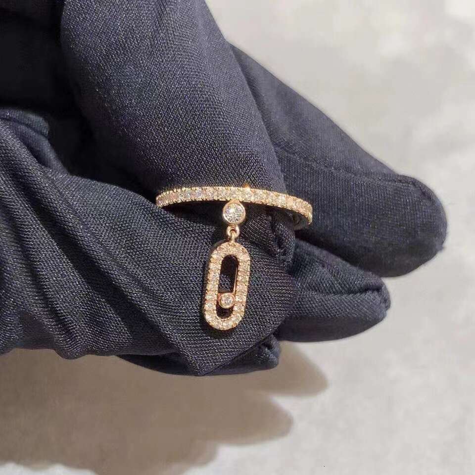 Mesi Card Ring Single Tassel Sliding Dynamic Design Full Diamond Women's High-end Fashion Versatile Rose Gold Jewelry