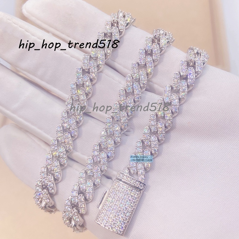 Wholesale Price Hio Hop Iced Out Jewelry 8MM Width One Row 925 Sterling Silver VVS Moissanite Diamond Cuban Link Chain Necklace