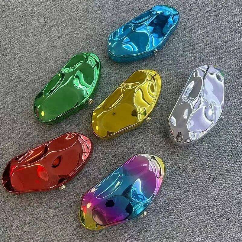 2025 Acrylic Shell Shape Clutch Bag Women Evening Party Cute Metal Shiny Purse Gold Sier Blue Egg Handbag 240819