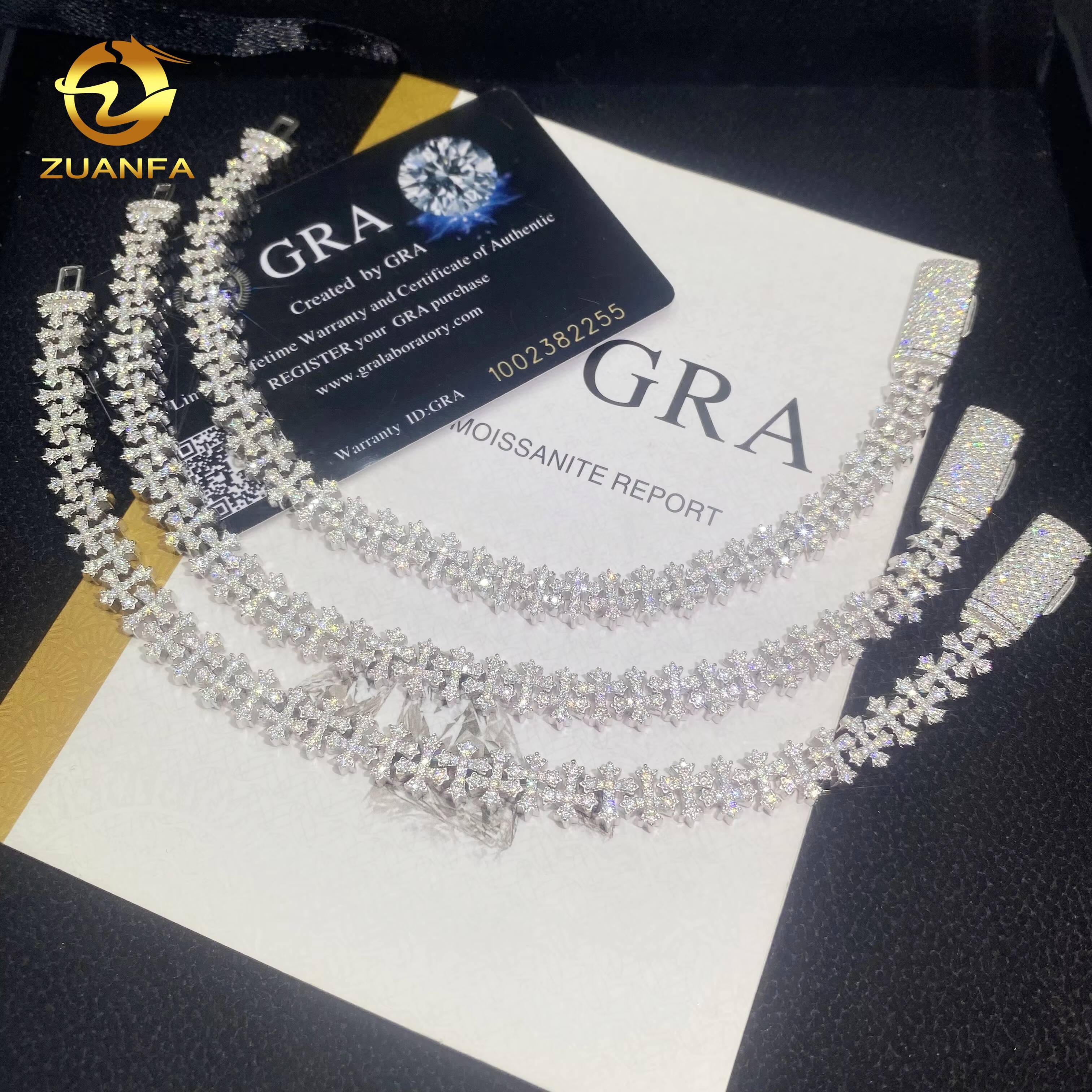 85mm Hip Hop Jewelry Custom VVS Moissanite Bracelet Sliver 925 Cuban Link Chain Diamond Iced Out Cross Necklace Bracelet