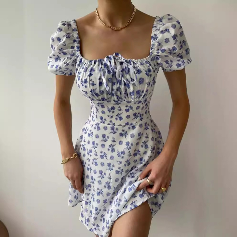 2023 Womens Summer Hot Item HighEnd French Fashion Puff Sleeve Floral Dopamine Outfit Dress Elegant