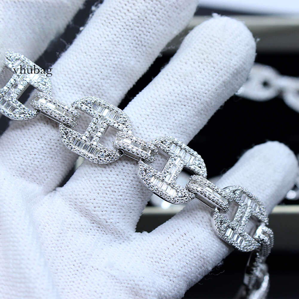 Qianjian Custom Hip Hop Link Chains 14mm Sterling Sier Moissanite Cuban Necklace for Rapper