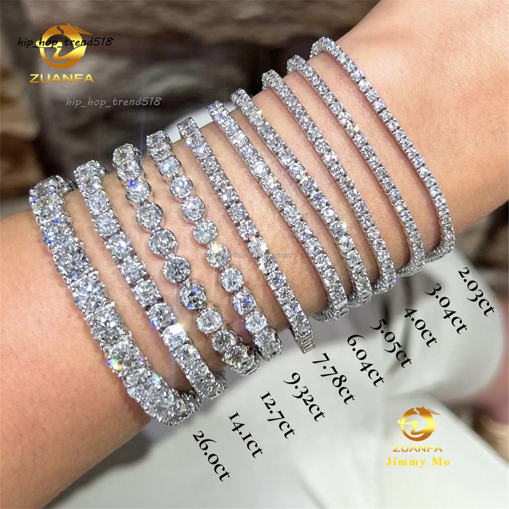 Customized Classic Style 10k Real Gold 2mm 3mm 4mm 5mm Luxury Hip Hop Jewelry D Color Lab Grown Diamond Tennis Chain Bracelets