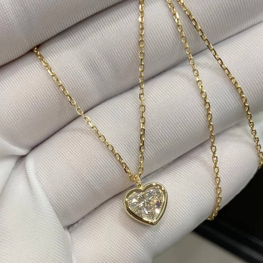 18k Yellow Gold 2CT Heart Cut VVS1 Lab Grown CVD Diamond Necklace Women Jewelry