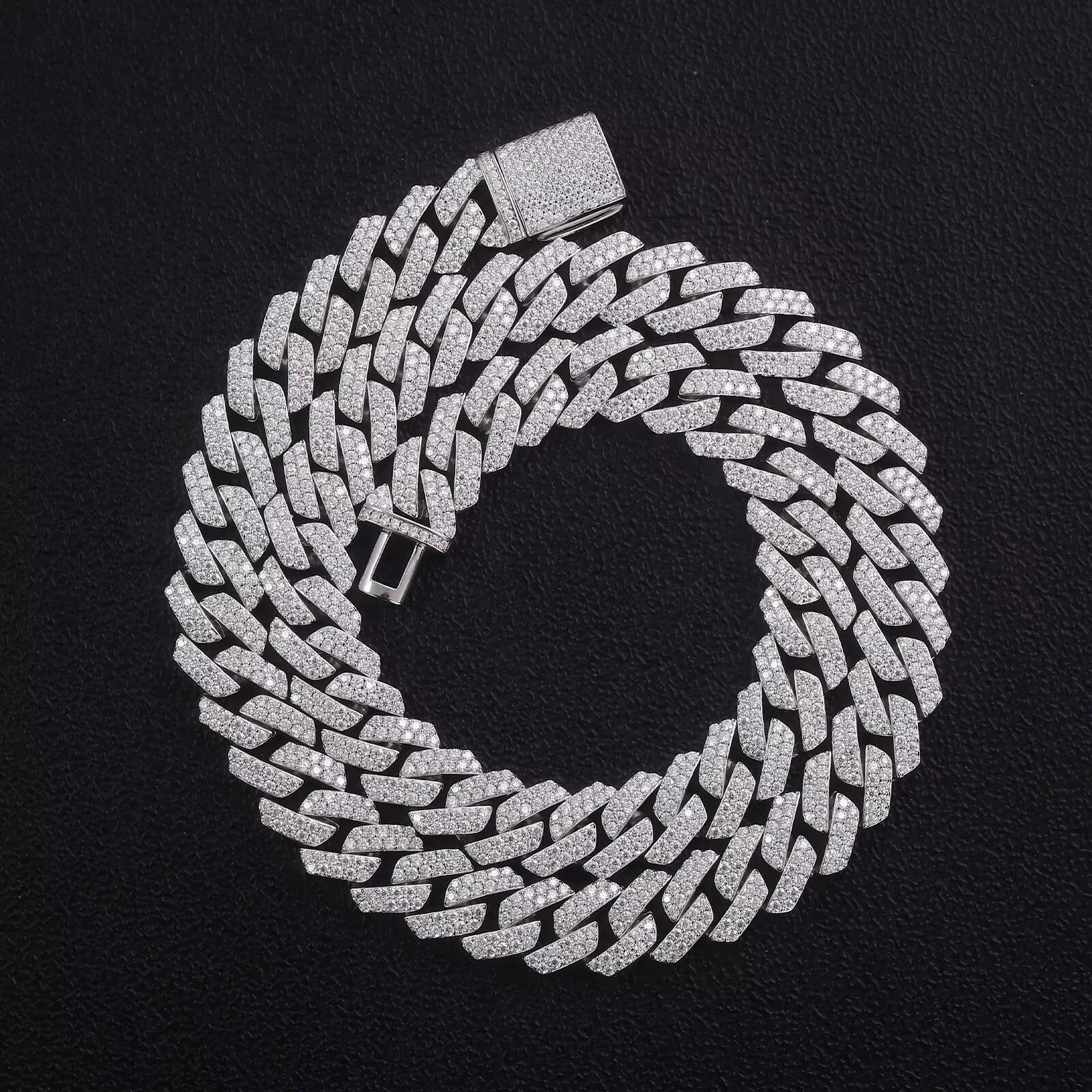 Luxury Jewelry Moissanite Cuban Link Necklace Ice Out Women Man Double 10mm 12mm Row Stone S925 Silver Hip Hop