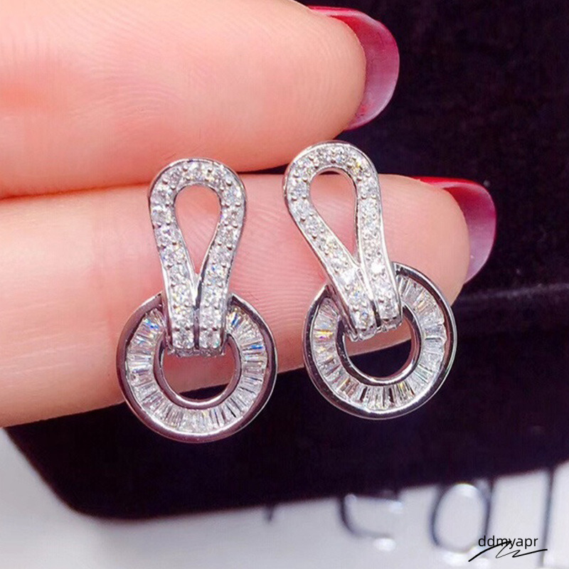 Ins Sparkling Stud Drop Ship Jewelry Sterling Sier T Princess Cut White ddmyday Topaz CZ Dia Gemstones Party Women Wedding Earring Gift