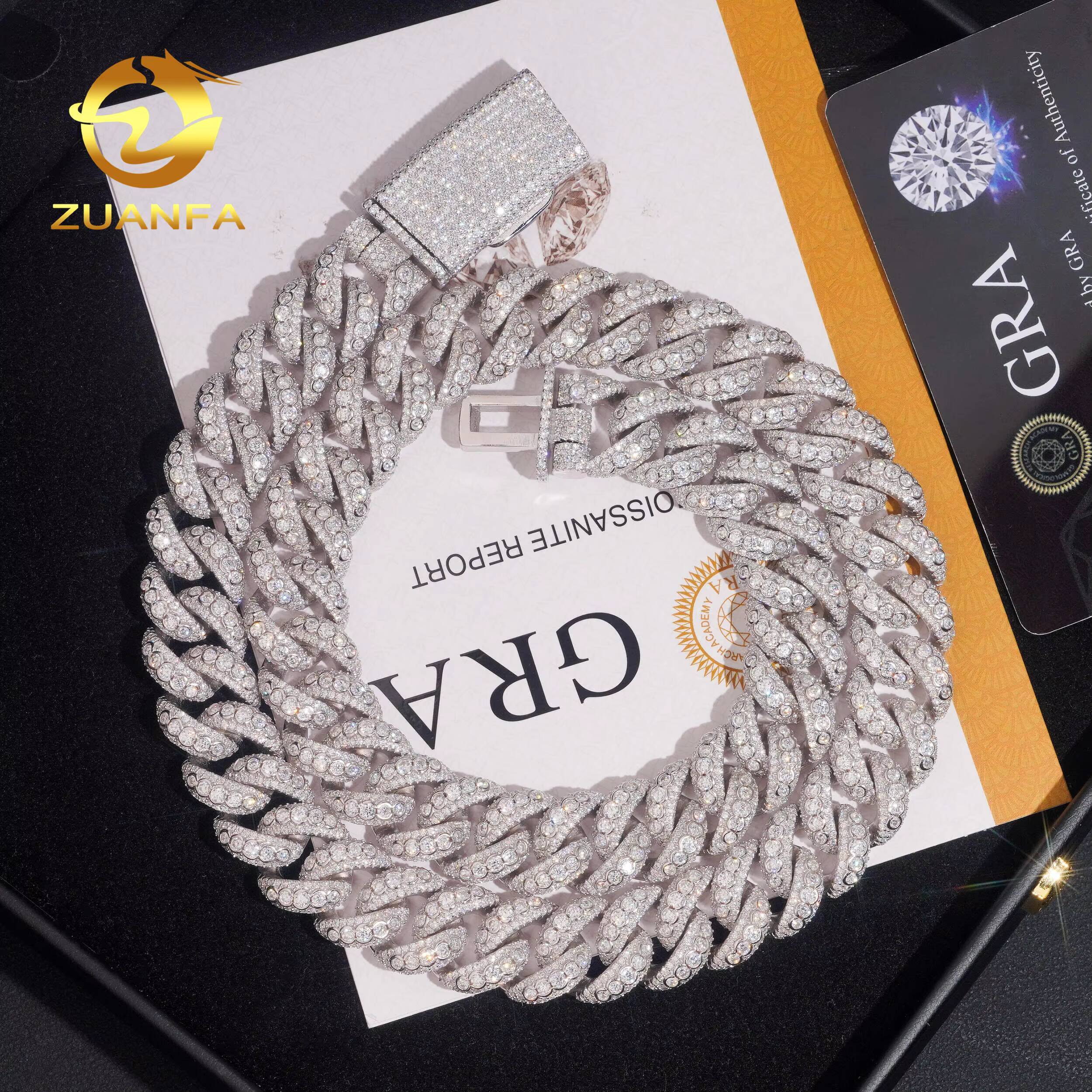 Trendy 15mm Moissanite Hip Hop Style Jewelry 925 Silver Necklace Iced Out VVS Moissanite Diamond Cuban Link Chain Bracelet