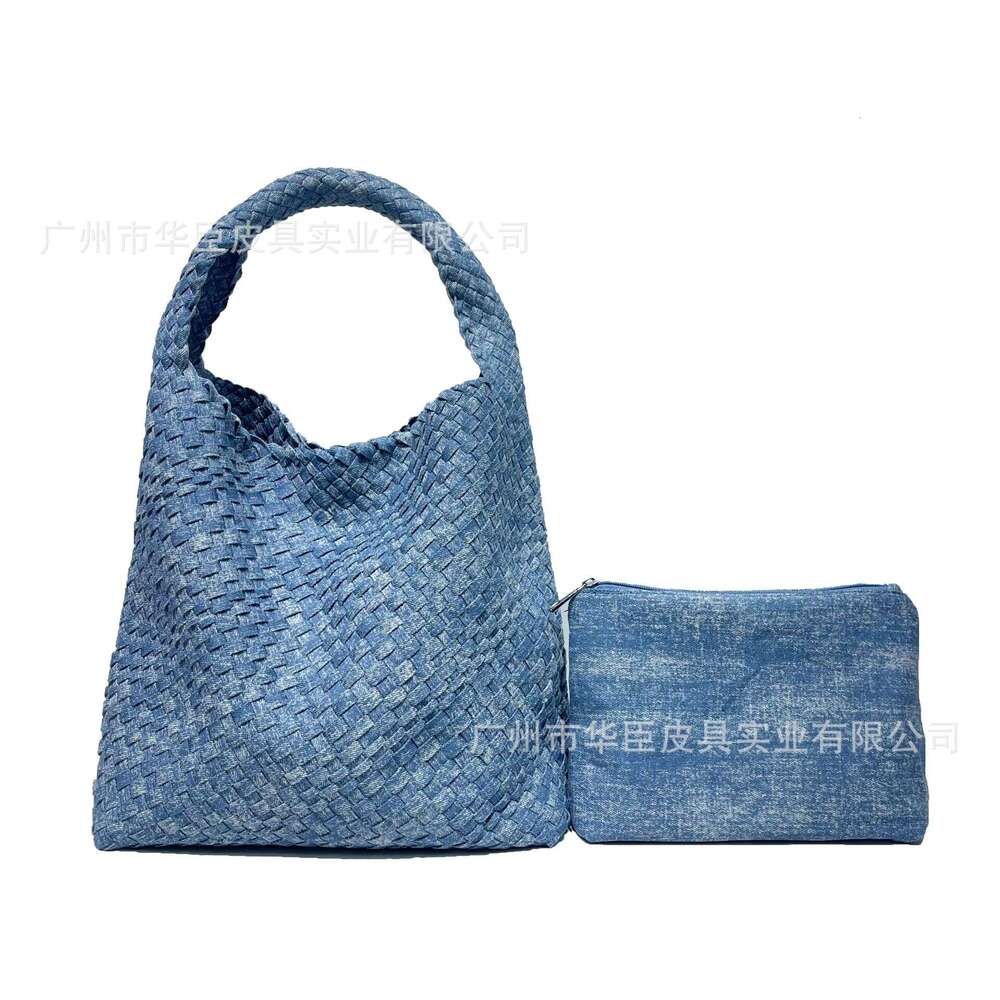 Snowflake Woven Large Capacity Shoulder Tie-Dye Denim Tote 2024 New Women's Bag