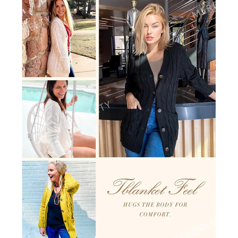 Women's 2025 Fall Long Sleeve Cable Knit Sweater Open Front Cardigan Button Loose Outerwear