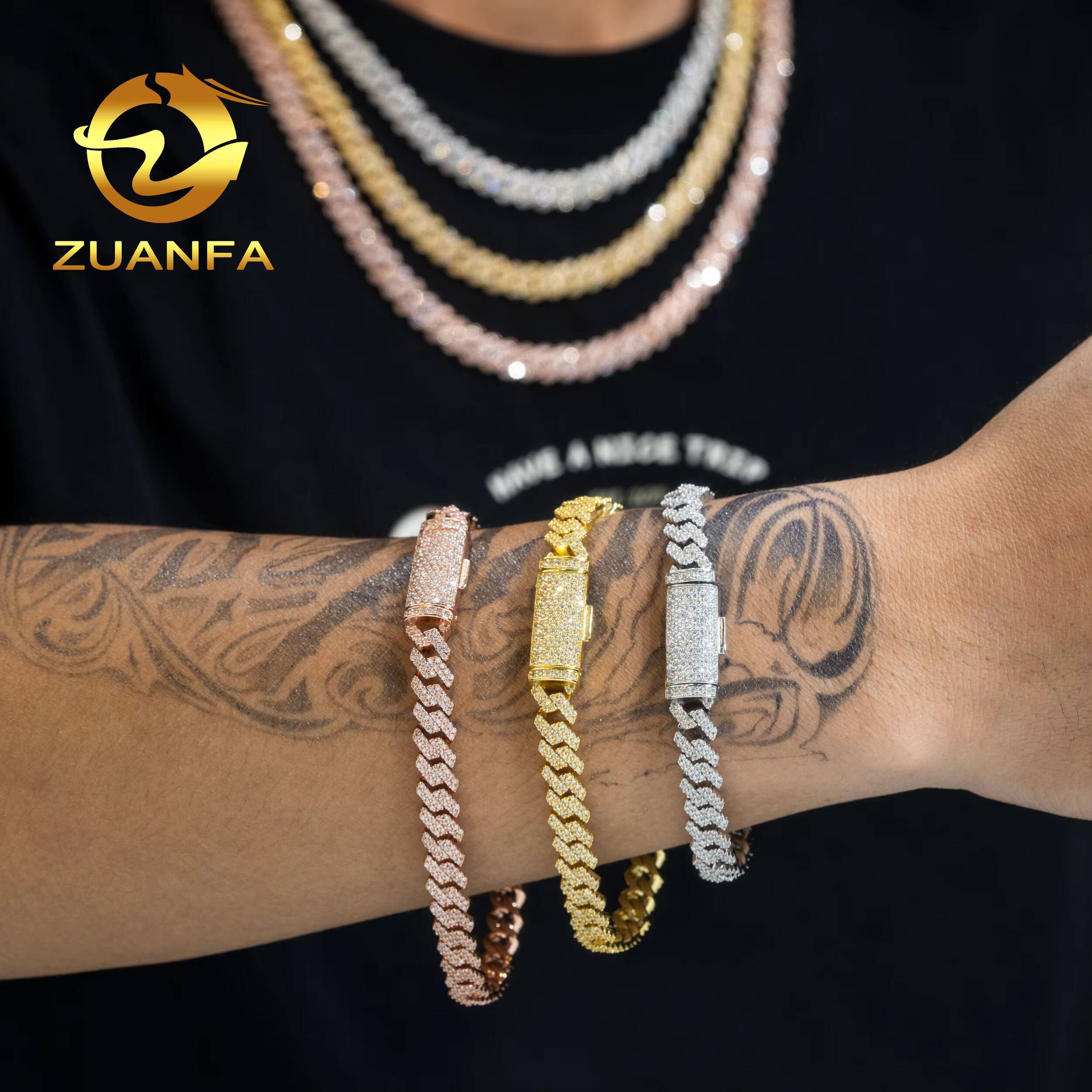 Hip Hop Jewelry 10mm Vvs Moissanite Hip Hop Bracelet 925 Sterling Silver Iced Out Miami Cuban Link Chain Moissanite