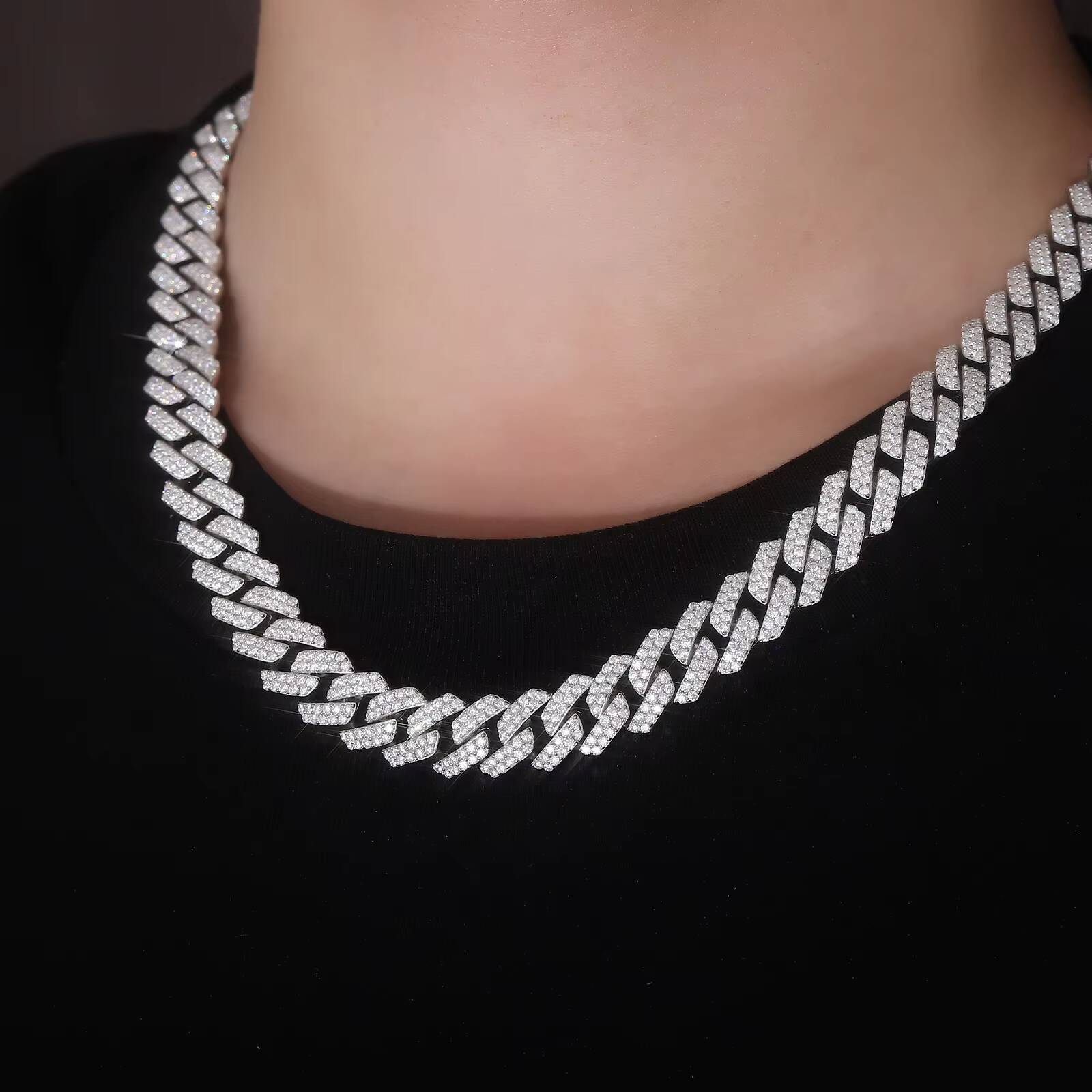 Luxury Jewelry Moissanite Cuban Link Necklace Ice Out Women Man Double 10mm 12mm Row Stone S925 Silver Hip Hop