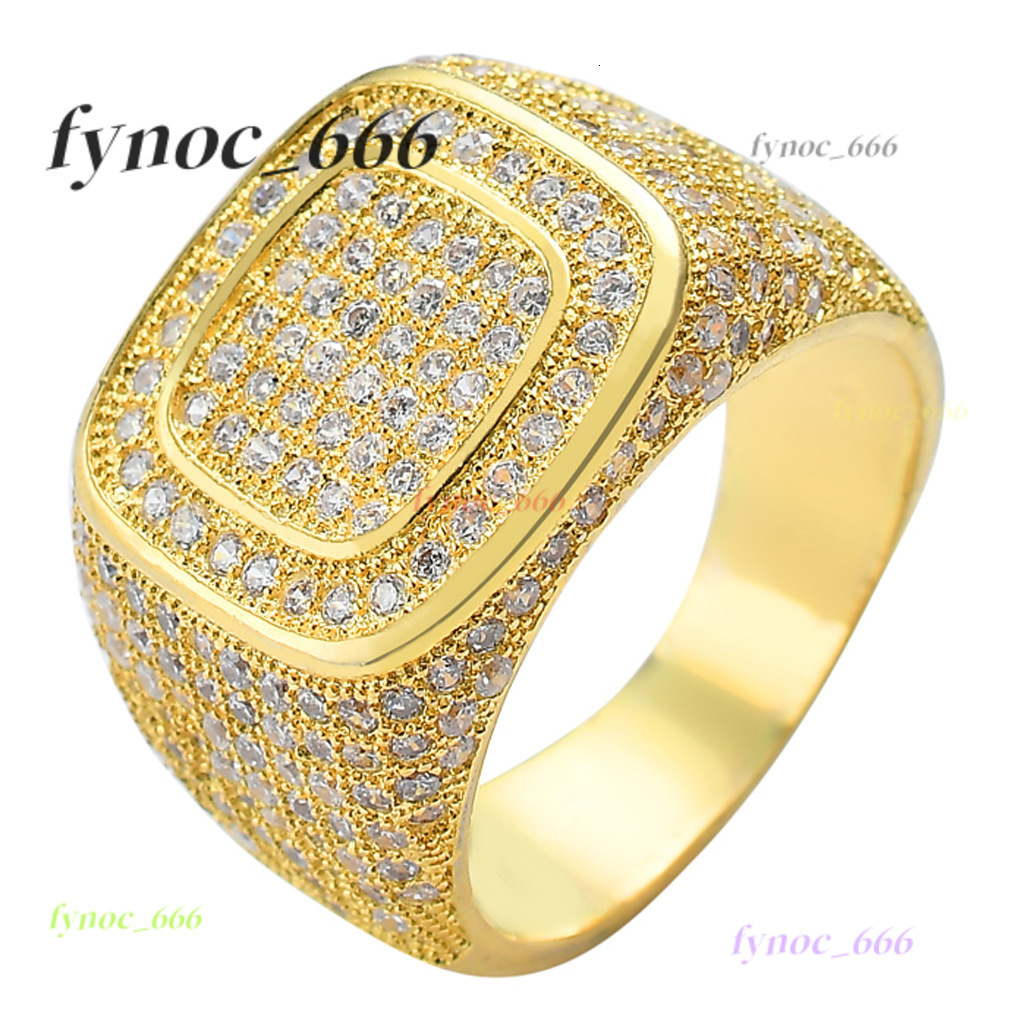 Wholesale Hip Hop Jewelry Bling Morganite Ring Custom Brass Micro Insert Morganite Ring Gold Full Diamond Fashion Luxury Ring for Men