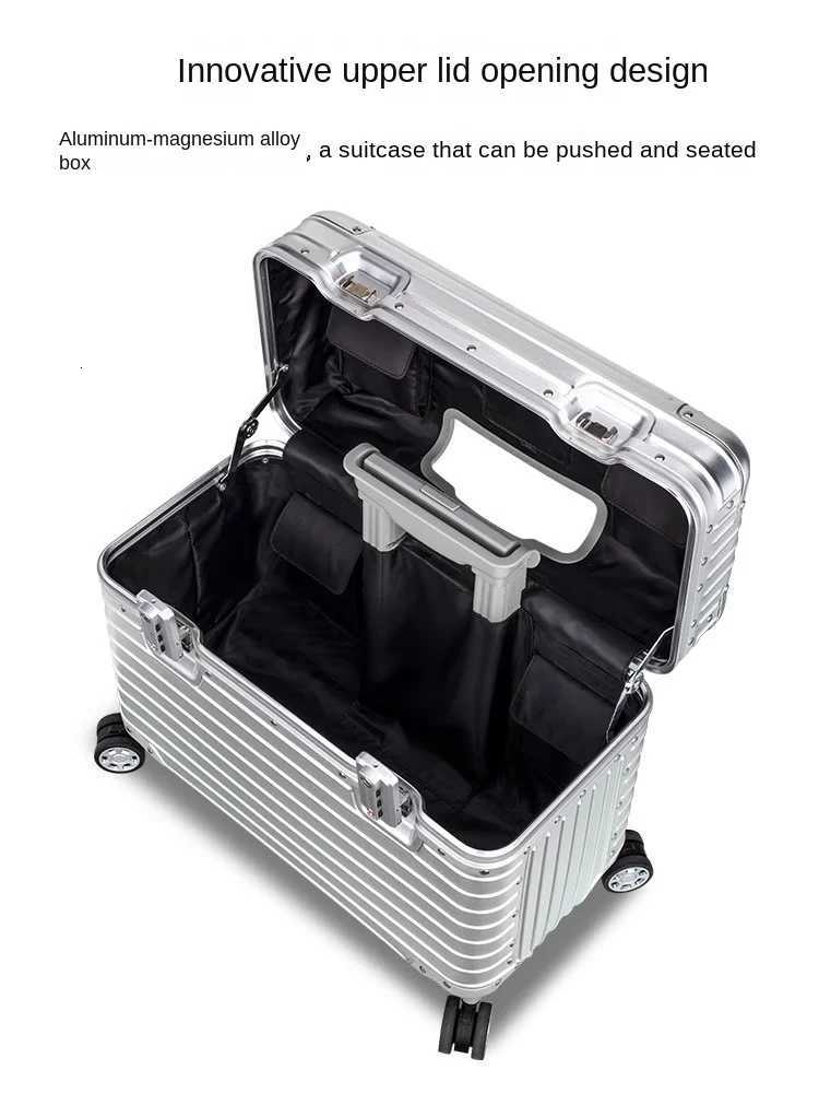 Mini Aluminum SuiTCase Password Lock Camera Case Boarding Luggage Metal OpenTop Cover Small Travel SuiTCase 1820 inch Z250905