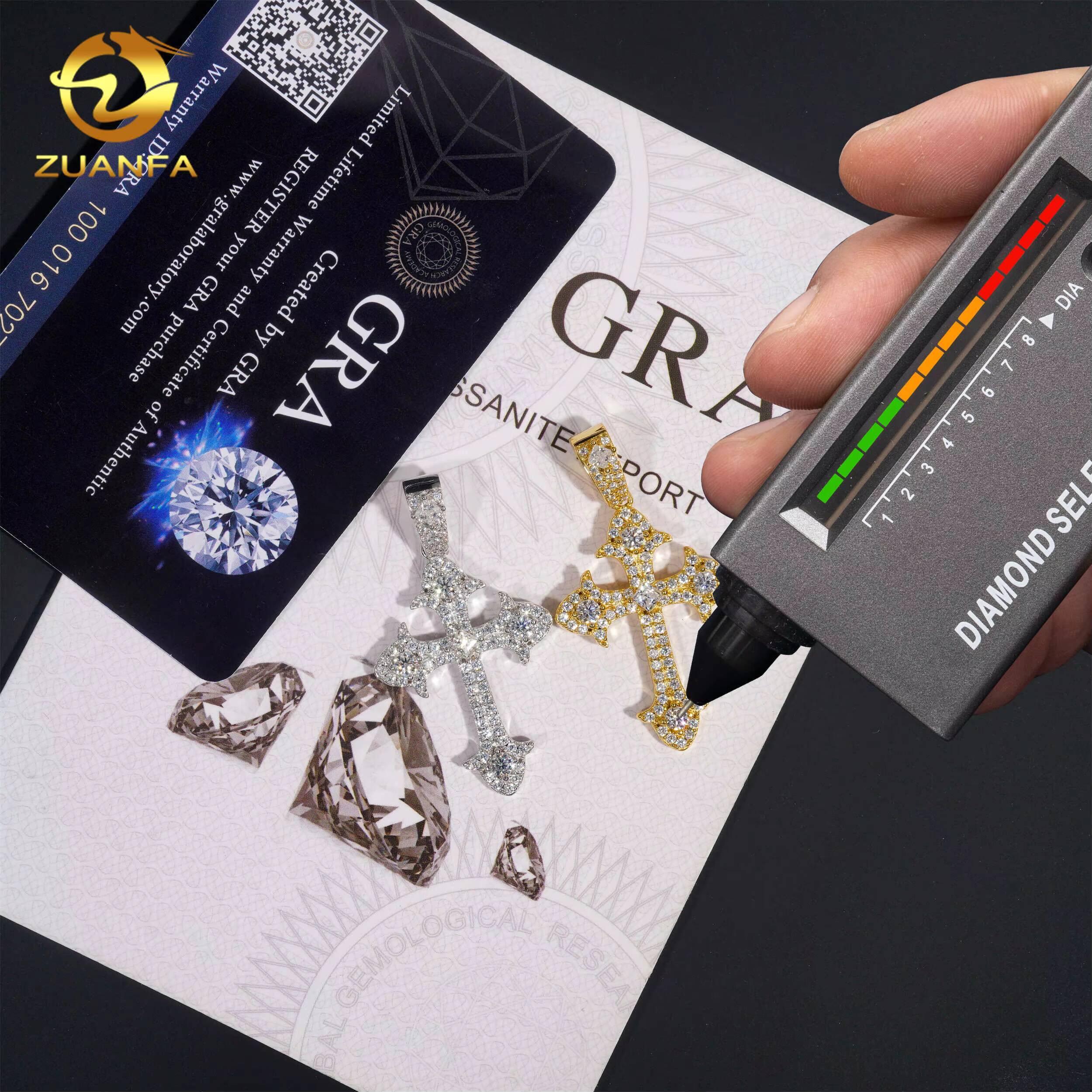 Fast Shipping GRA Certified Moissanite Fine Jewelry 925 Sterling Silver Hiphop Bling Small Charm Solid Iced Out Cross Pendant