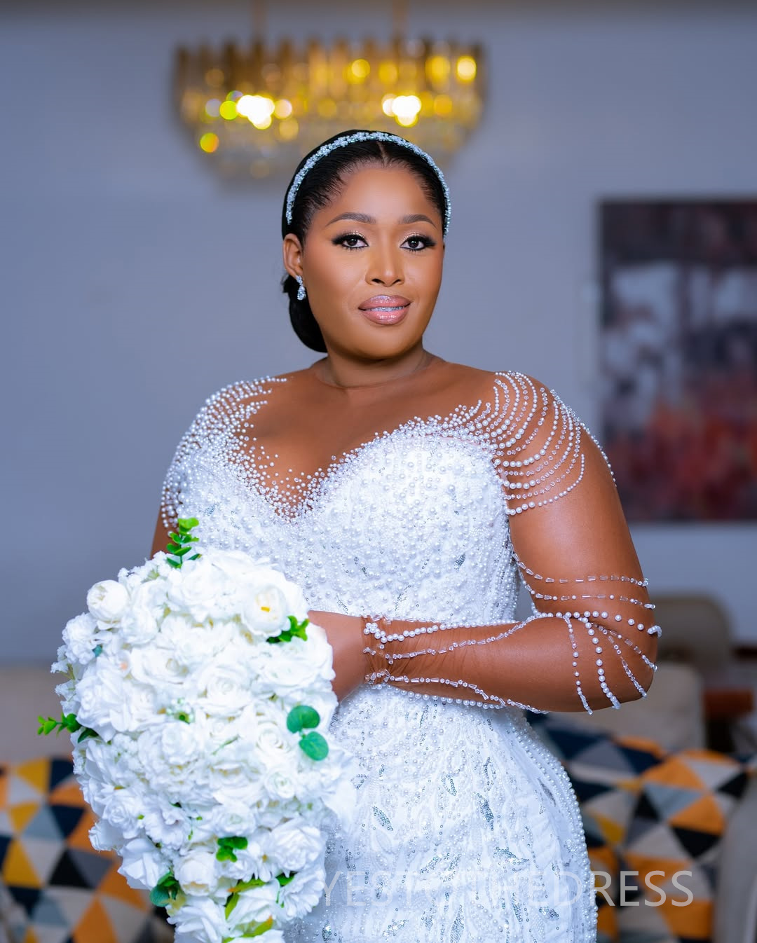 2025 Plus Size Wedding Dress Bridal Gowns For Bride Mermaid Detachable Train Illusion Long Sleeves Pearls Beaded Lace Bridal Dress For African Black G