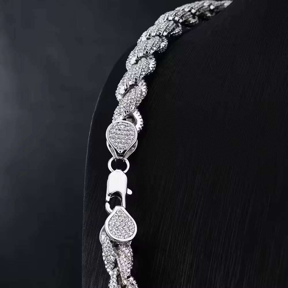 Gra Certificate Factory Price Custom Rapper Big 8mm Sterling Sier Full Iced Out Moissanite Twist Rope Chain for Men