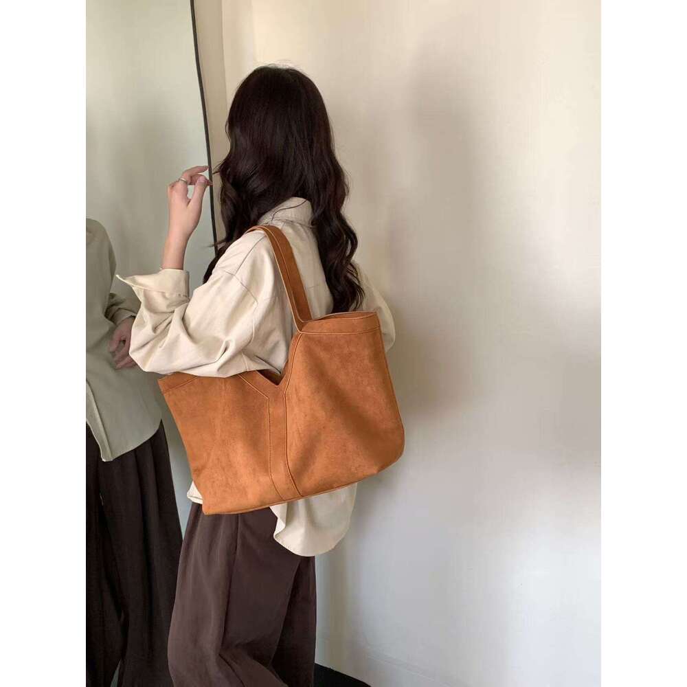 Casual Loose Feel Suede Tote for Women Large Capacity Shoulder Handbag Commuter Fashion Shopping Bag