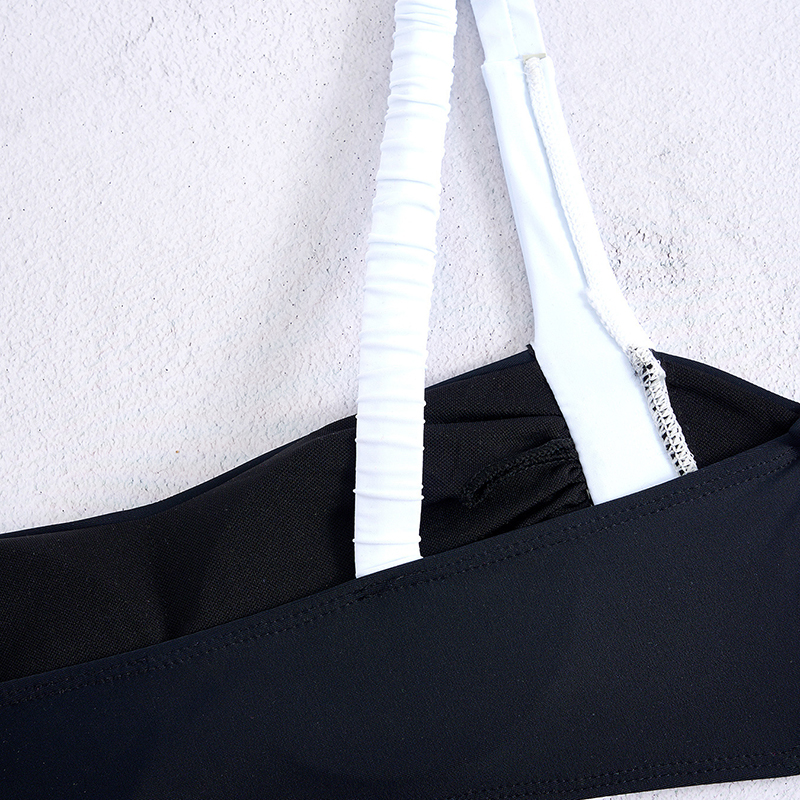 New black and white spliced European and American bikini set with backless white shoulder strap swimsuit for women