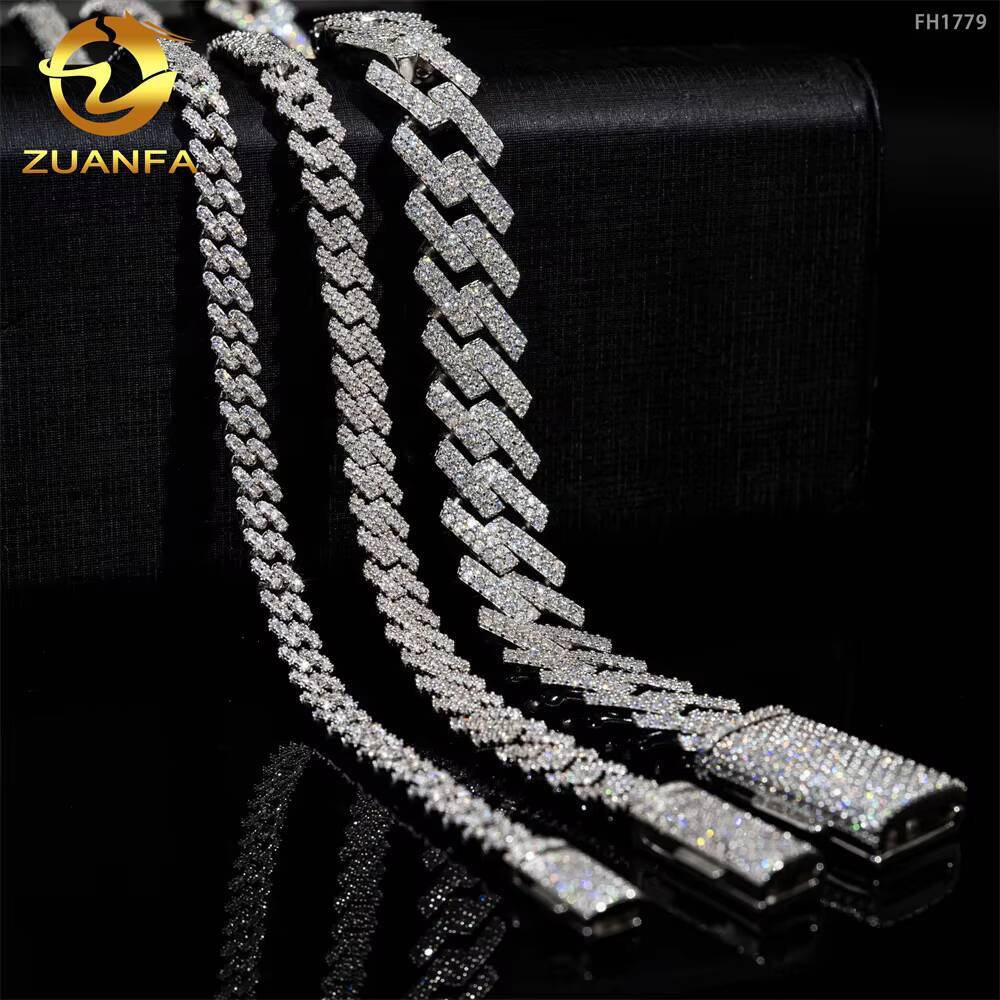 Pass Diamond Tester 925 Sterling Silver Hip Hop Jewelry Men Necklace 8mm 2 Rows Iced Out Vvs Moissanite Diamond Cuban Link Chain