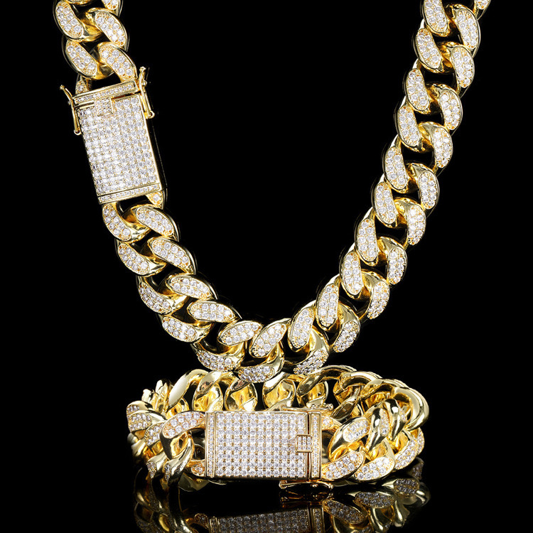 GZYSY JEWELRY Hip Hop Jewelry Vendors 19mm Iced Out Necklace Gold Heavy Diamond Necklace Cuban Link Chain
