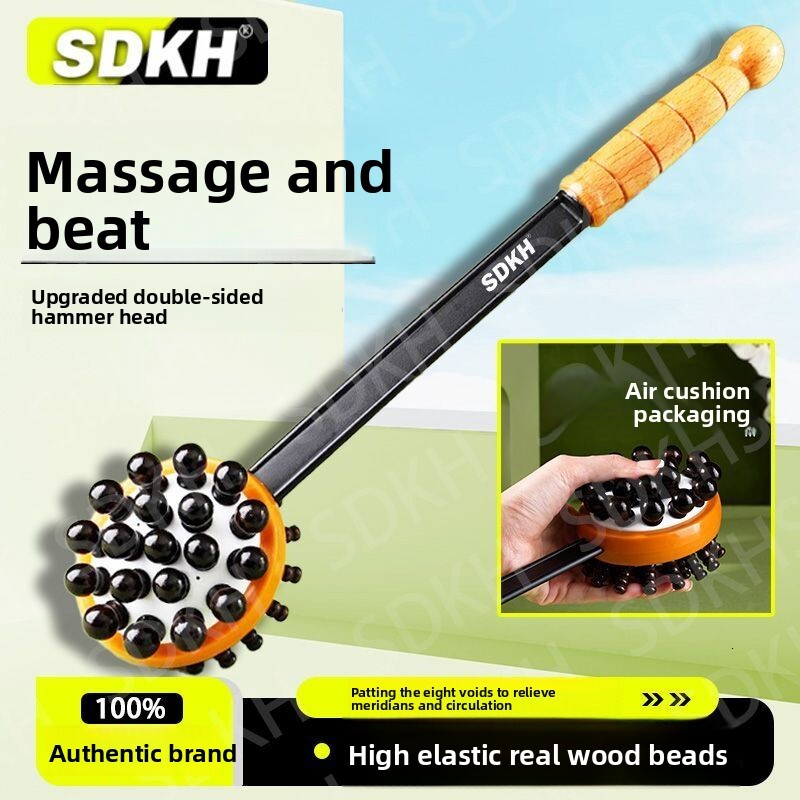 SDKH Artifact Retractable Meridian Tapping Stick Full Body Massage Back Hammer Double-Sided Solid Wood