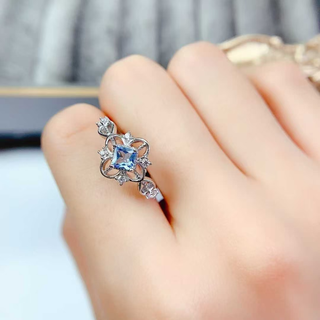 Real 925 silver topaz ring natural topaz with certificate 18K gold plated sterling silver gemstone ring