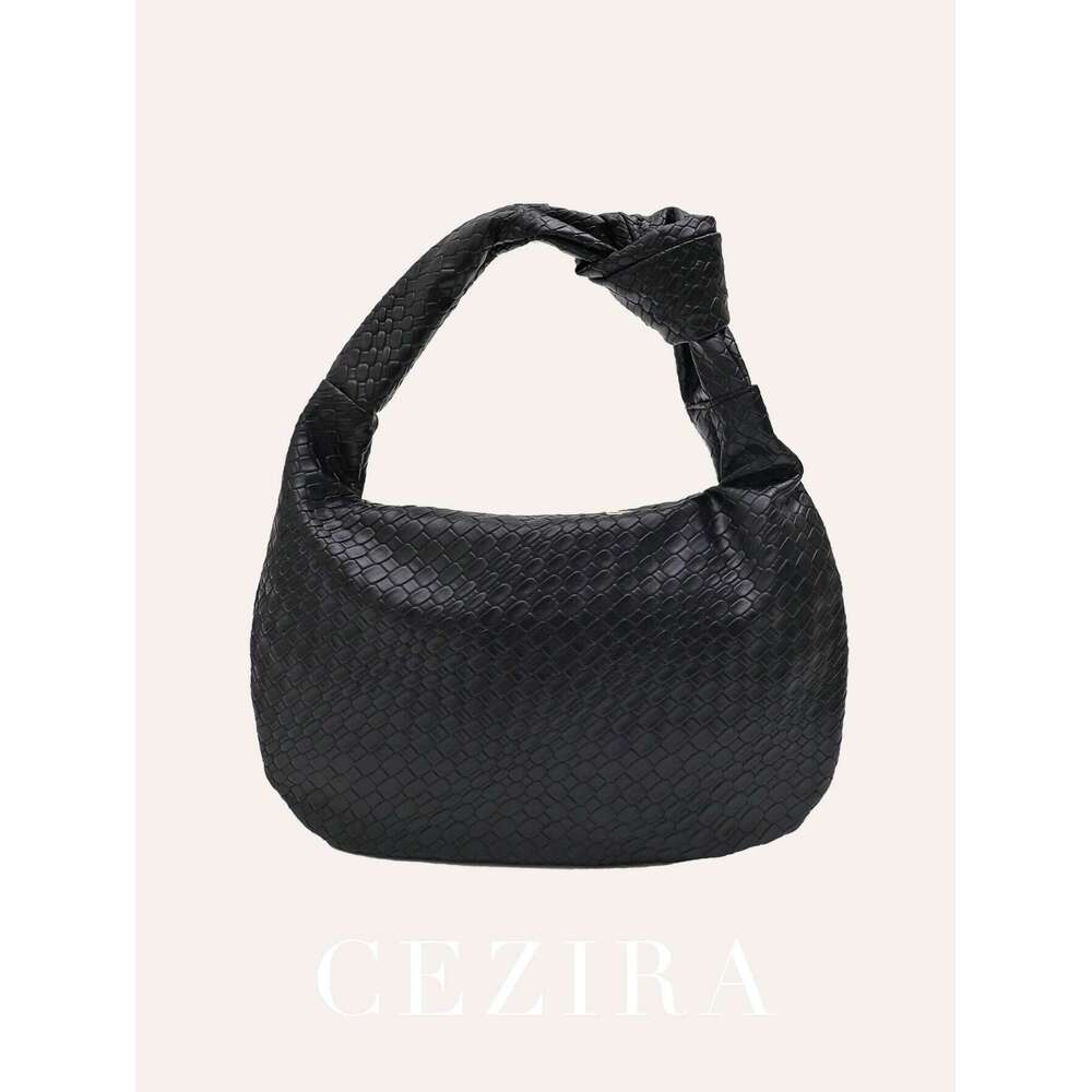 CEZIRA Women Classic Fashion Woven Emed Hobo Soft PU Vegan Leather Knotted Strap Small Top-Handle Shoulder Bag Casual Daily