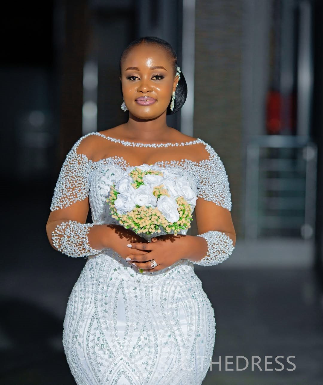 2025 African Wedding Dress Bridal Gowns For Bride Mermaid Wedding Gowns Sheer Neck Illusion Long Sleeves Pearls Beaded Lace Bridal Dress For African B