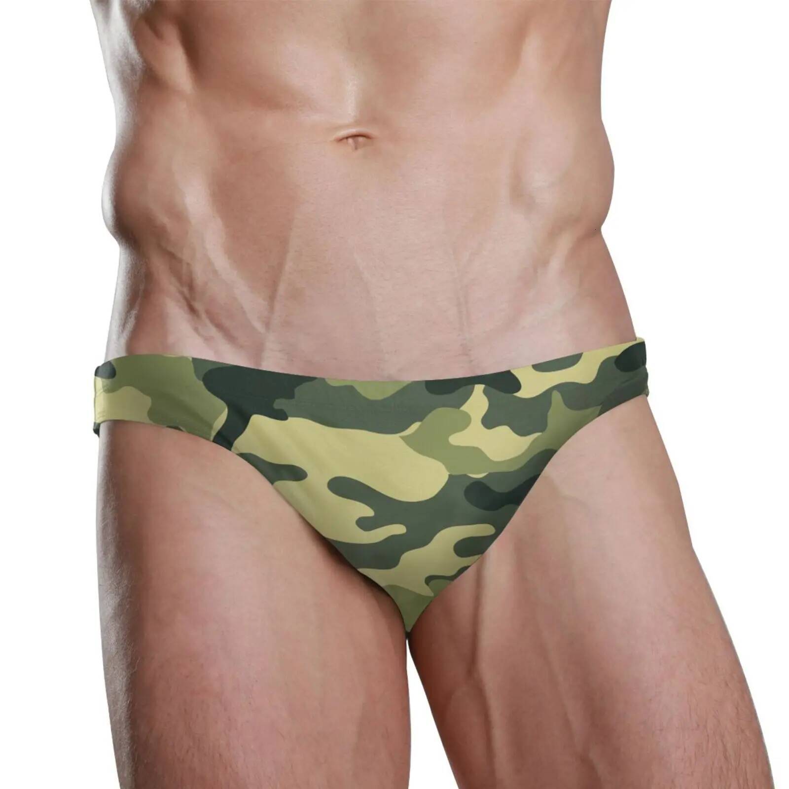 Sexy Men Swimwear Polyester Quick Dry camouflage design Swimming Briefs Gay Low Waist Swimsuits Beach Pool Spa Bathing Panties