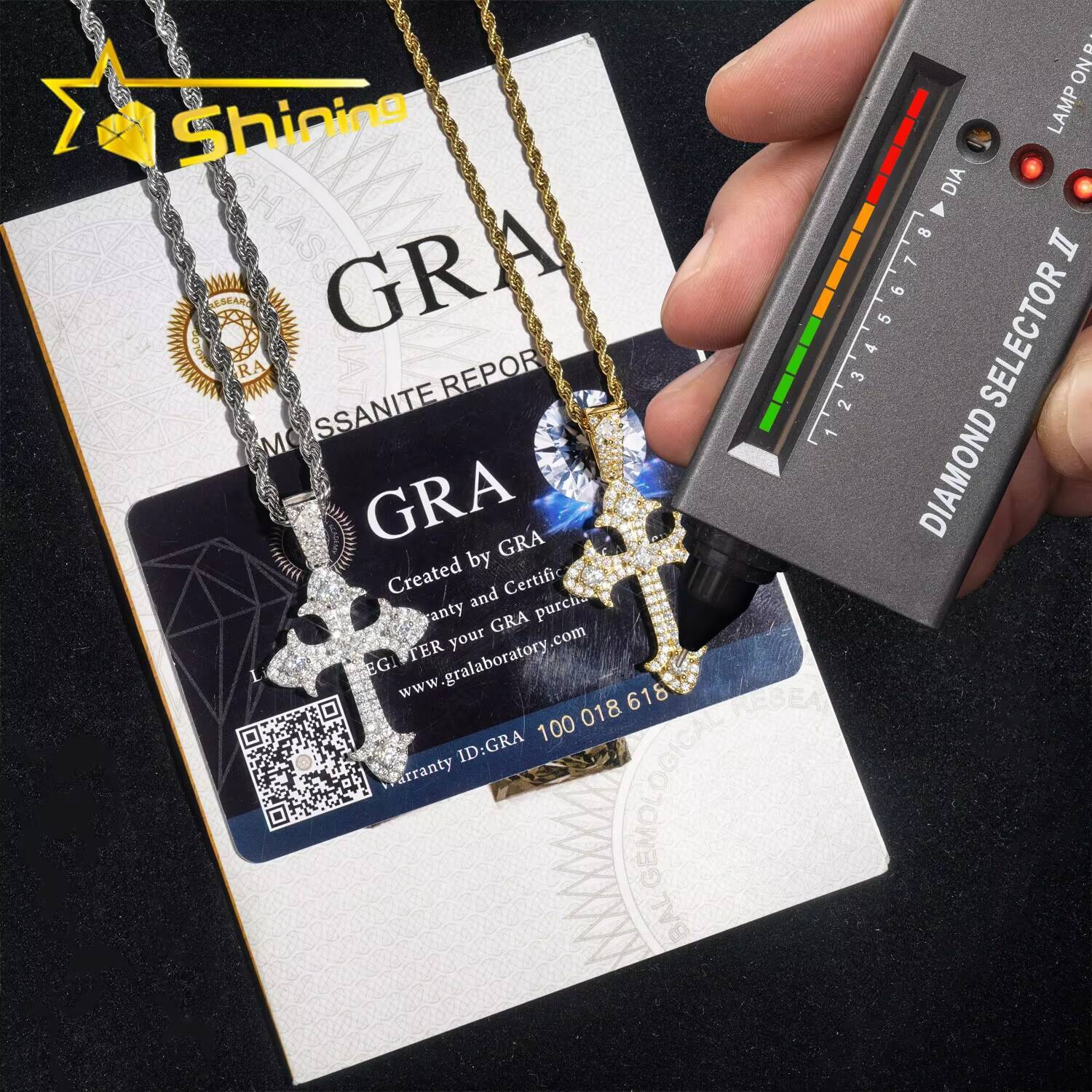 48H Fast Shipping Free Rope Chain Pass Diamond Tester Hip Hop Jewelry 925 Sterling Silver VVS Moissanite Diamond Cross Pendant