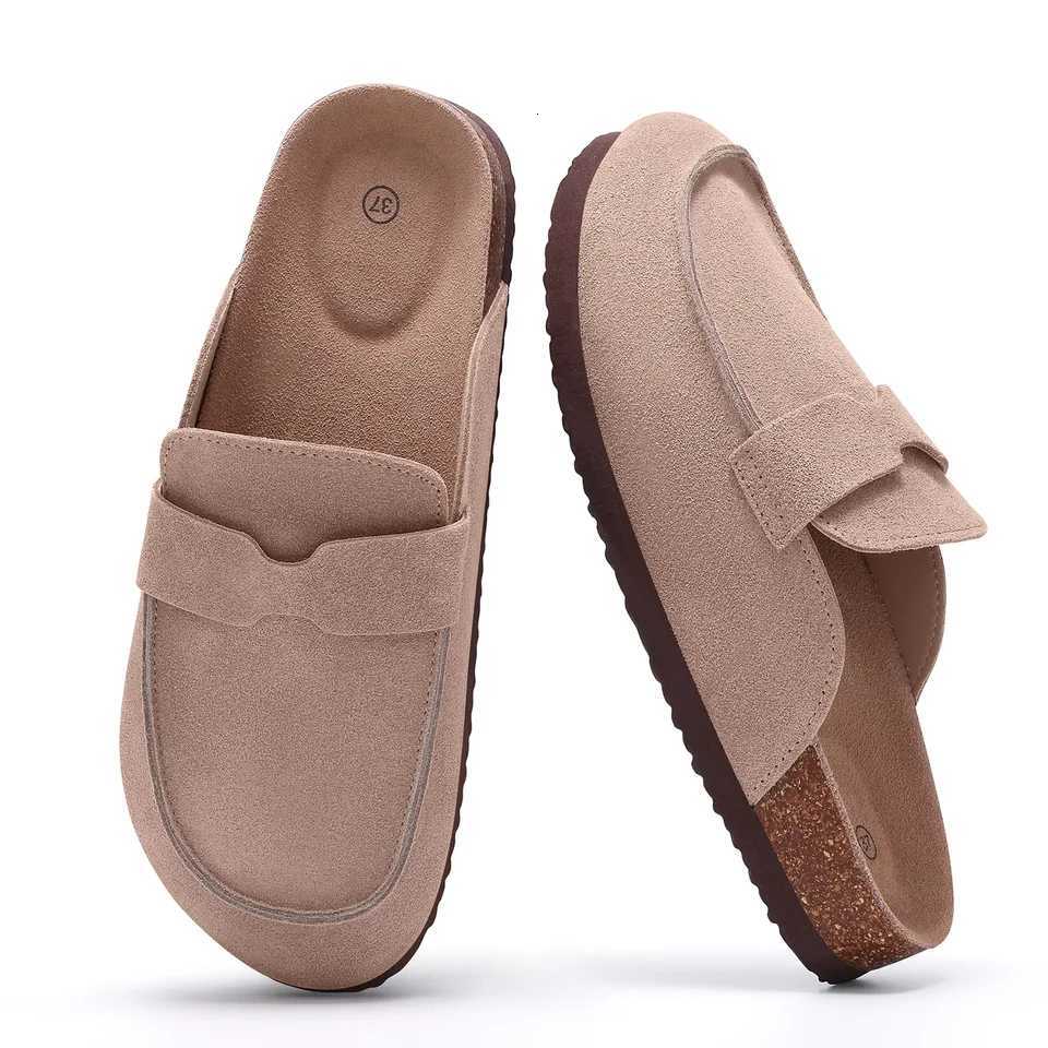 Crestar Womens Cork Clogs Slippers Summer Outdoor Nonsllip Beach Shoes Fashion Men Suede Flat Mules Slippers With Arch Support W250905