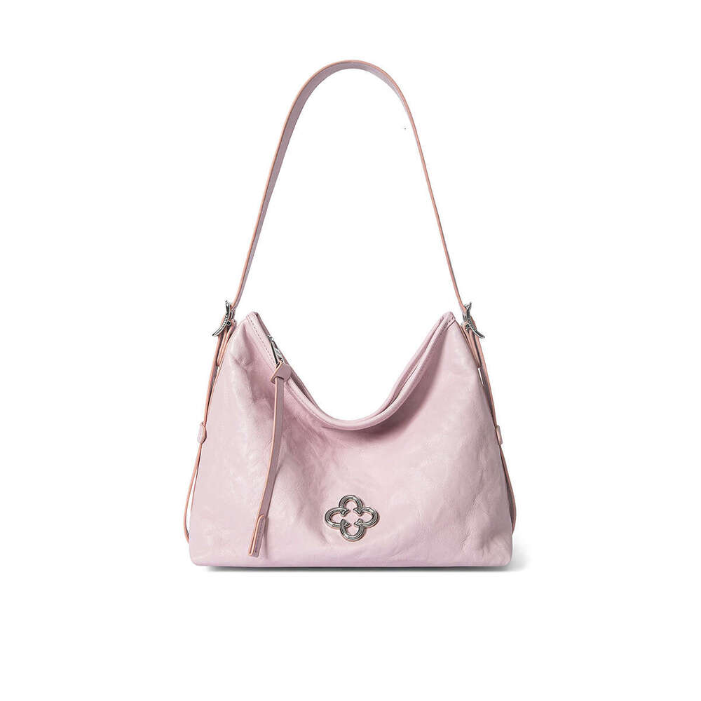New Kaisile Pink Songtao Hobo Shoulder for Women High-end Wrinkled Vegetable Tanned Leather Underarm Crossbody Bag