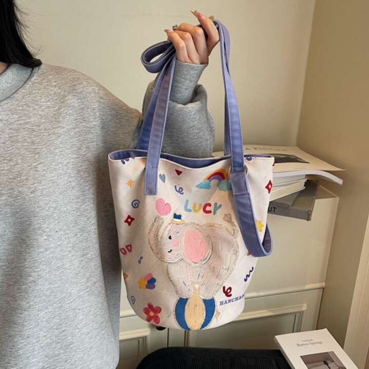 Print Niche Designer Bags Casual Bucket 2025 New Lightweight Color-Block Textured Cloth Single Shoulder Crossbody Bag