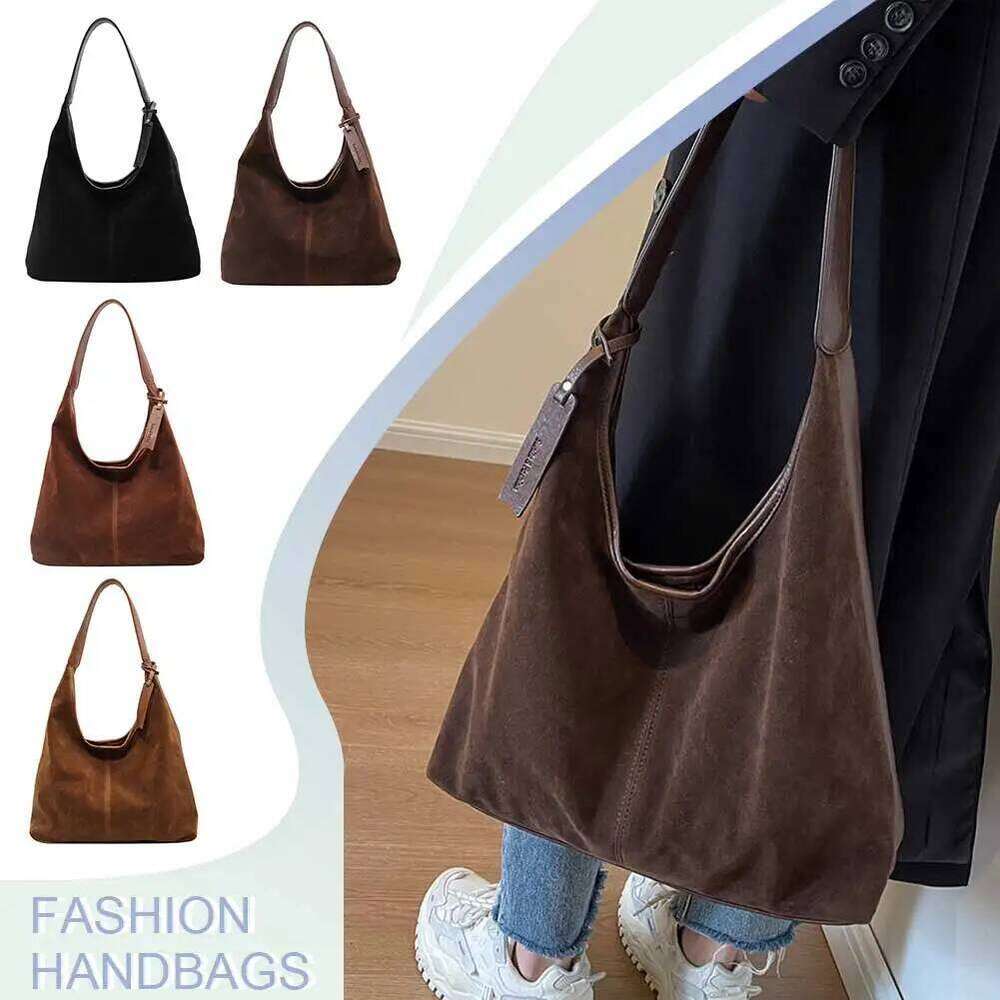Women Suede Shoulder Magnetic Closure Hobo Slouchy Tote Bag Large Capacity Purse For Work Travel