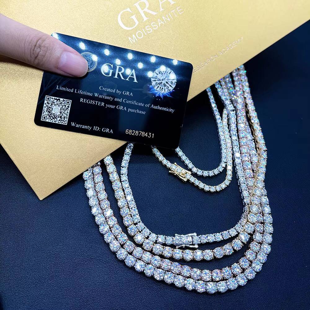 Hiphop Jewelry Pass Diamond Test 3mm5mm Wide 925 Silver Gold Plated Moissanite Diamond Tennis Necklacebracelet Chain