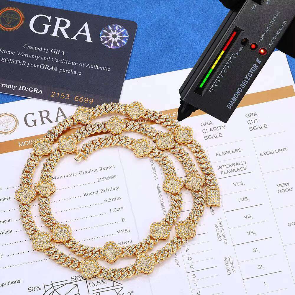 Premium Jewelry S Sier VVS D Colorful Silicon Stone Iced Out Four-Leaf Clover Cuban Chain Hip-Hop Men's Bracelet