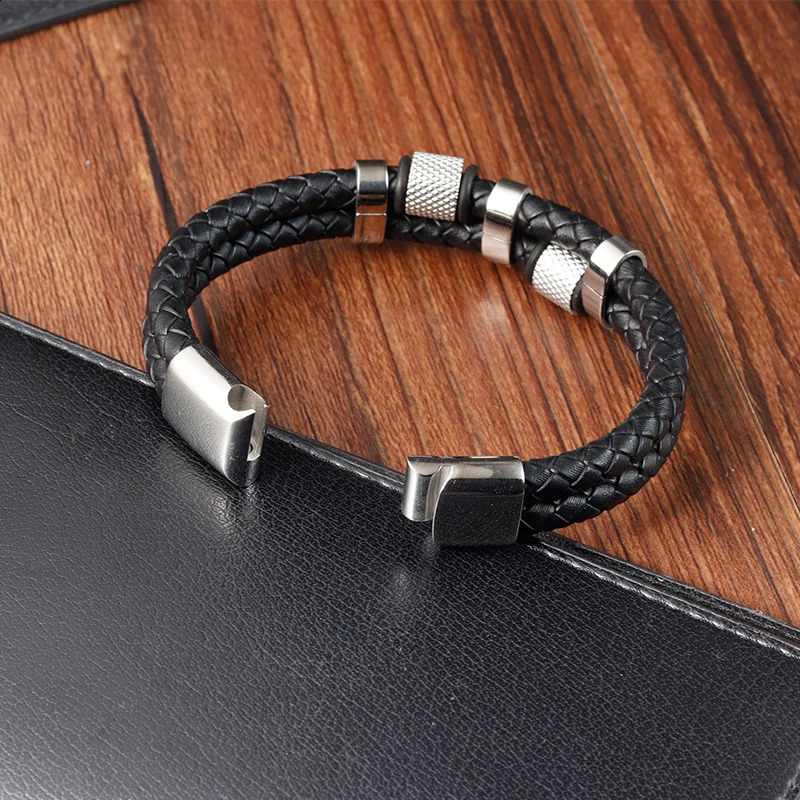 Charm Braid Rope Bracelet For Men Stainless Steel Magnetic Buckle Genuine Leather Bracelets Bangles Male Female Jewelry 251024