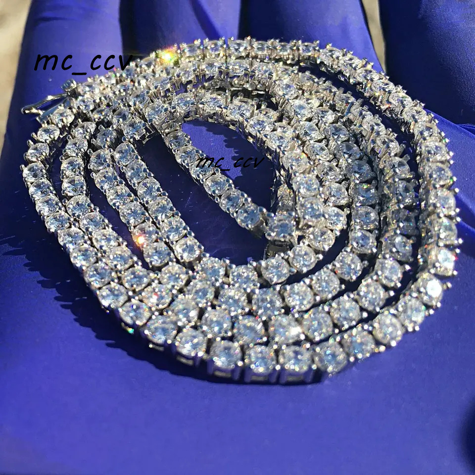 Hip Hop Iced Out D Color White VVS 925 Sterling Silver 4mm 1618 Inches Moissanite Diamond Tennis Chain Necklace Jewelry