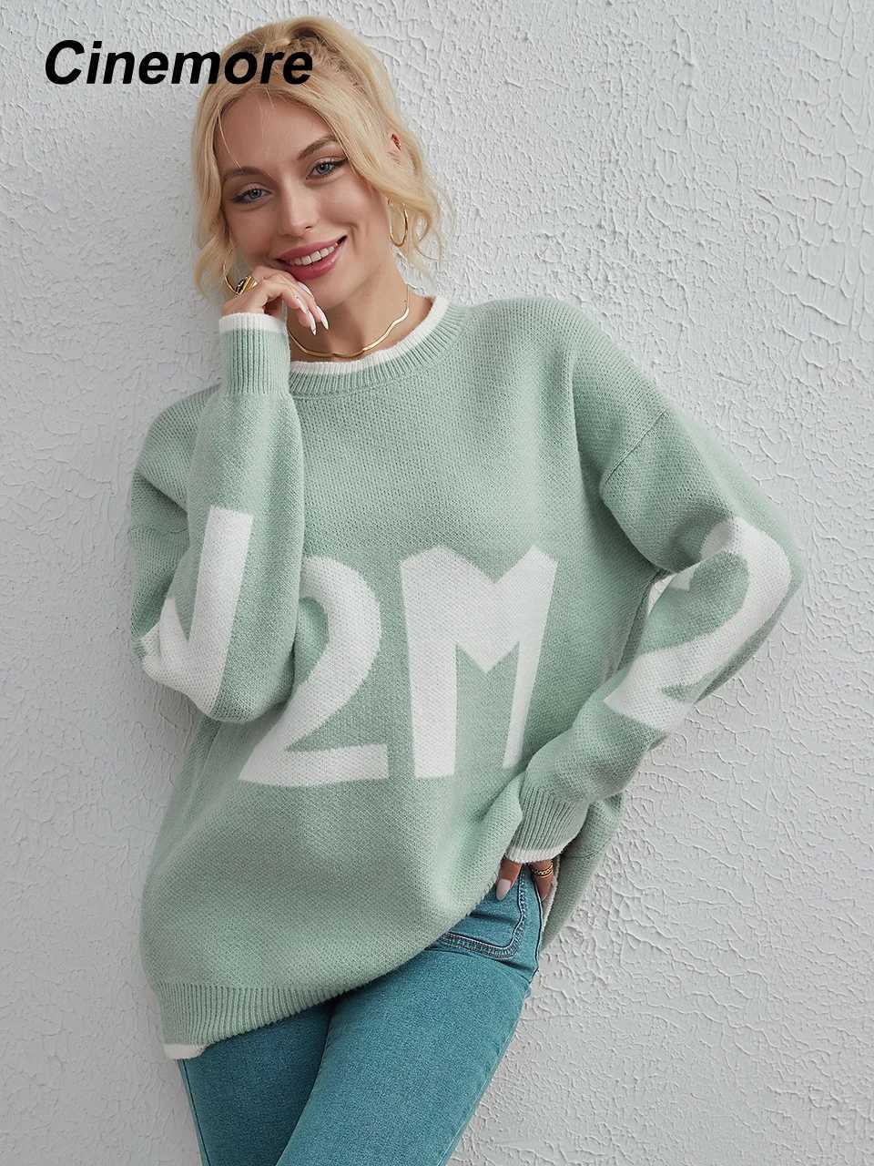 Cinemore Spring Autumn Womens Sweater Solid Oversize Casual Pullovers Warm Basic Long Sleeve Top O Neck Knitted Jumper Sweater Z250905