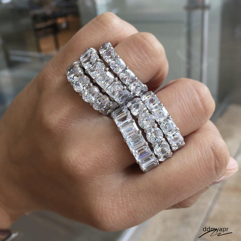 Top Selling High Quality Brand New Jewelry Sterling Sier Princess White Topaz CZ Dia Gemstones Women Wedding ddmyday Band Ring Gift