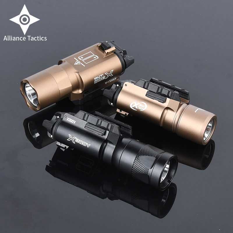 Tactical Surefir X300 X300U Ultra X300V XH35 Metal Pistol Gun Strobe LED Light Fit 20mm Rail Airsoft Hanging Hunting FlashlightXJ250905