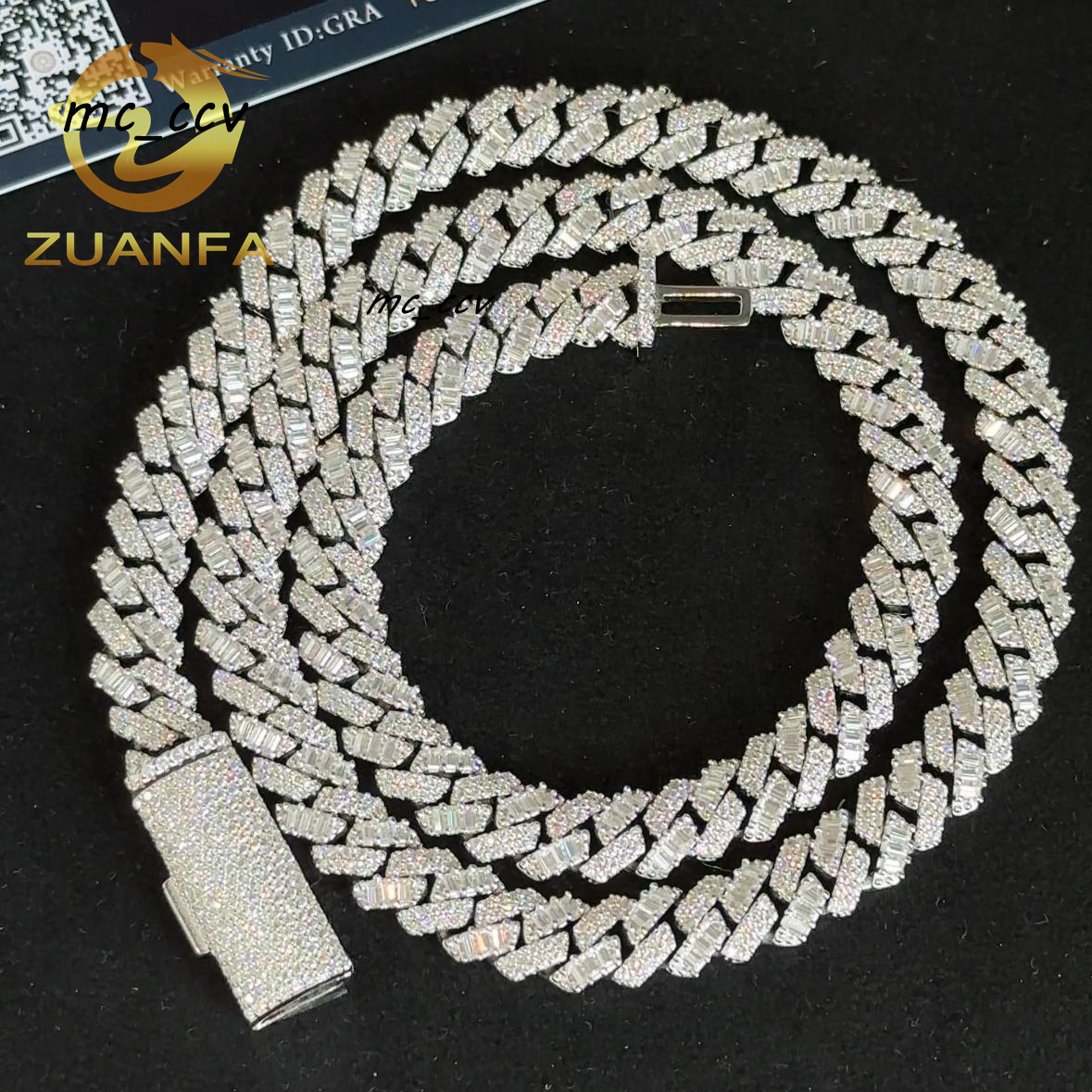 Hip Hop Jewelry 8MM Mix Cut Moissanite Diamond Cuban Link Chain 925 Silver Iced Out Cuban Link With GRA Certificate