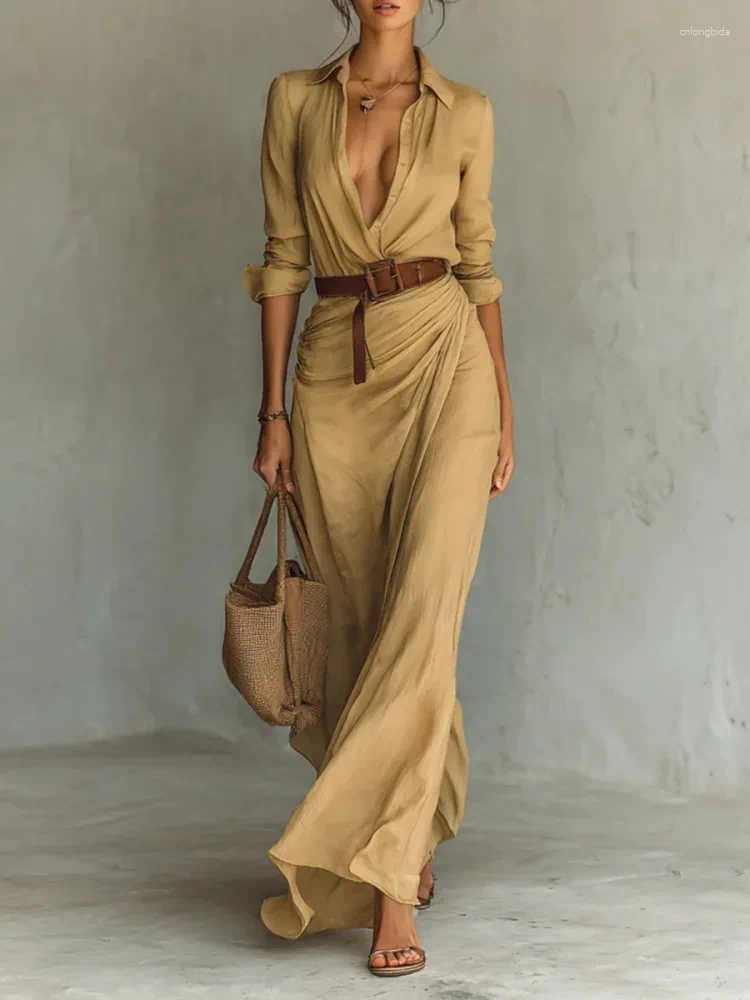 Casual Dresses 2025 Autumn Woman Sexy Deep V Neck Hollow Lon - view 8