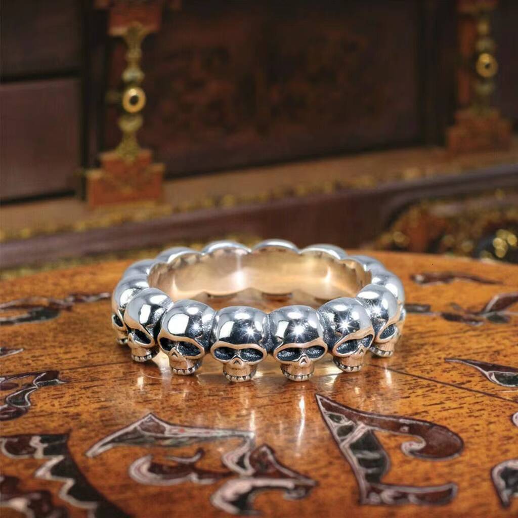 Handmade Classic Puck Closed Design Rhodium Fine Jewelry Retro Style 925 Sterling Silver Skeleton Ring for Men Party Everyday