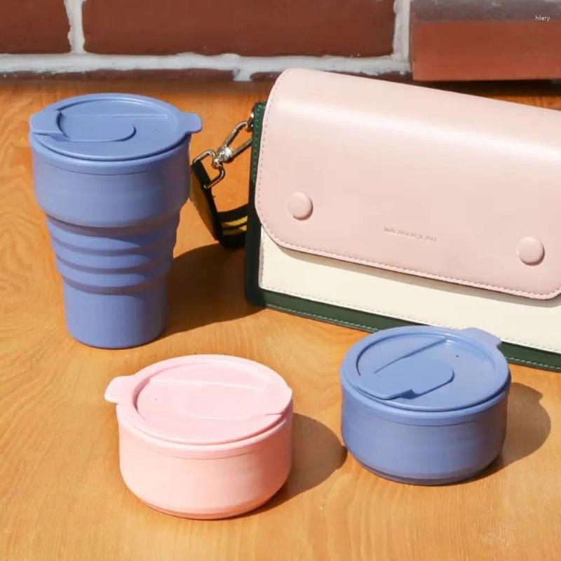 Water Bottles 375ml Folding Coffee Cup Silicone With Lid Collapsible Cups Foldable Reusable Portable Travel Tumbler Dining Z260202
